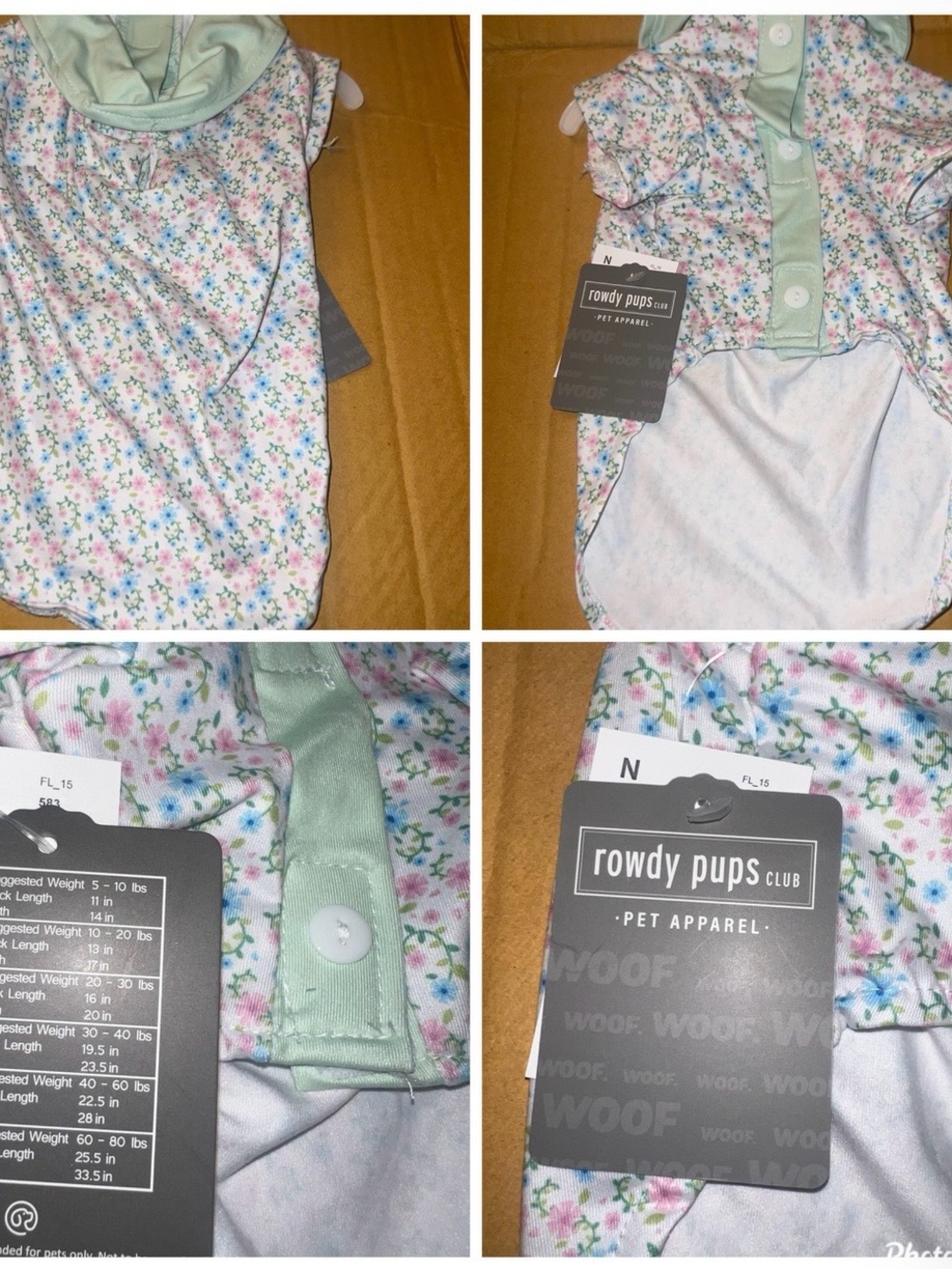 Dog Dress Size Small Rowdy Pups Floral Mint Trim Girls' Dog Tee
